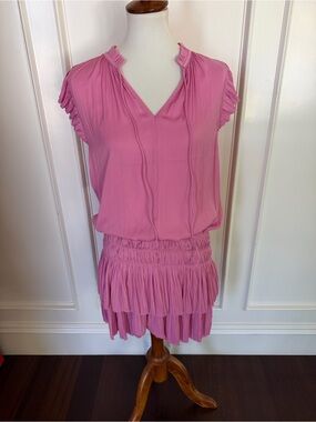 Pink Tiered Decket Ruffle Mini Dress